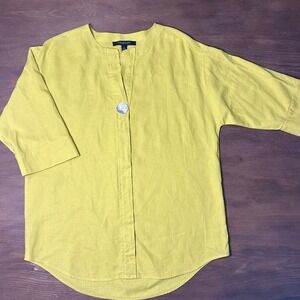 Marc New York Women Size Small Yellow Linen Blend‎ V Neck 3/4 Sleeve Tunic Top